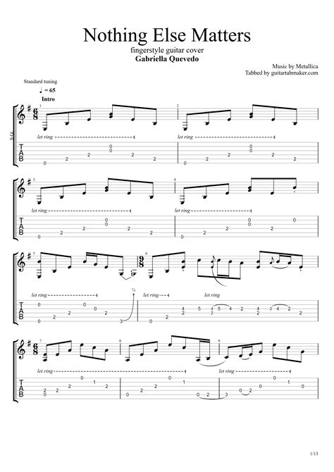 Nothing Else Matters Fingerstyle Guitar Tab