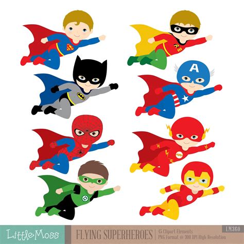 Flying Superhero Clipart Superheroes Kids Clipart Etsy Superhero