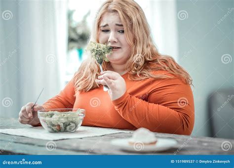 Upset Overweight Girl Dreaming To Try Dessert Stock Image Image Of Nutritionist Fatty 151989537