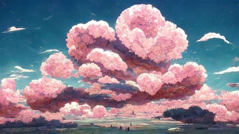 Pink Beautifull Clouds In Sky 2d Anime Style By 2ragon Graphicriver