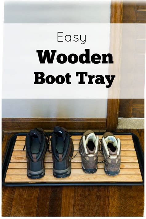 Easy diy covered boot tray crafted with leftover scrap wood, wood stain, and river rocks. DIY Attractive Wooden Boot Tray For Your Foyer or Any Entrance | Hearth and Vine