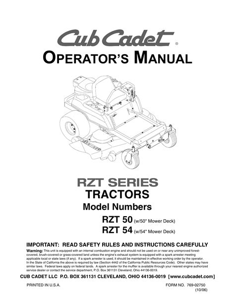 Cub Cadet Rzt 50 Operators Manual Manualzz