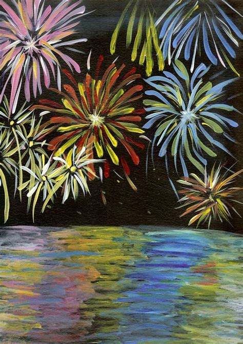 My Acrylic Painting Of Fireworks Over A Lake Kids Project Painting