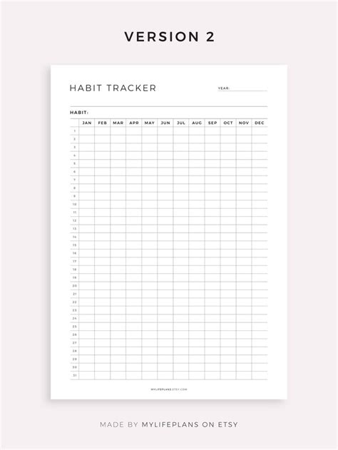 Yearly Habit Tracker Printable And Fillable Routine Tracker Etsy