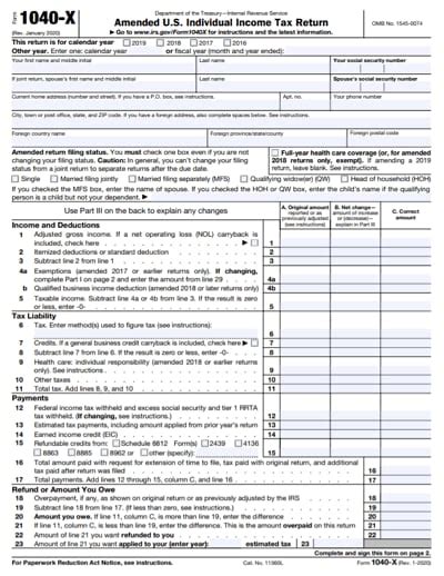Irs Form 1040x Free Download