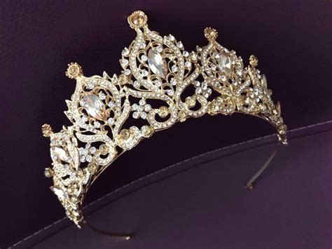 Gold Crystal Wedding Tiara Crown Tiara Bridal Tiara Crystal Etsy