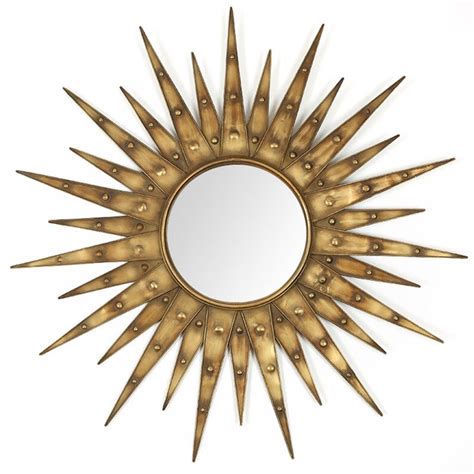 Round Sunburst Wall Mirror With Rustic Gold Finish For Home Etsy