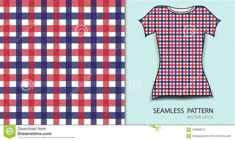 T Shirt Design Blue Plaid Tartan Seamless Pattern Vector Illustration