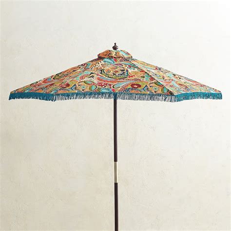 7 Vibrant Paisley Fringed Wood Umbrella Outdoor Patio Umbrellas