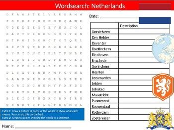 Netherlands Wordsearch Puzzle Sheet Keywords Country Country Geography