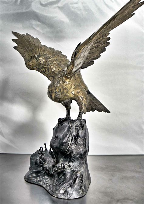 Antique Japanese Meiji Period Bronze Eagle Hawk Falcon Statue Sculpture