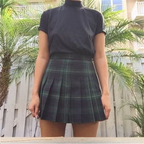 Download American Apparel Plaid Tennis Skirt (green) + mock neck ...