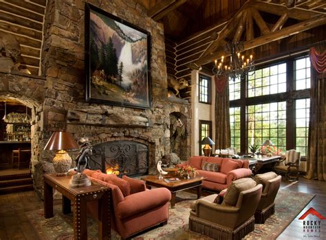 Rocky Mountain Homes Private Rustic Ranch Living Room
