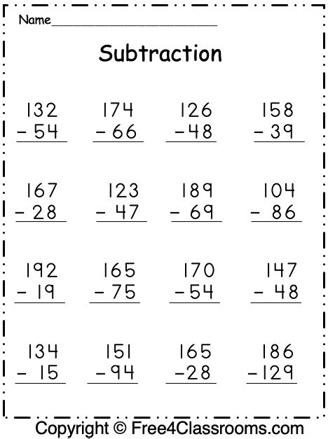 Subtraction Worksheets For 3rd Grade
