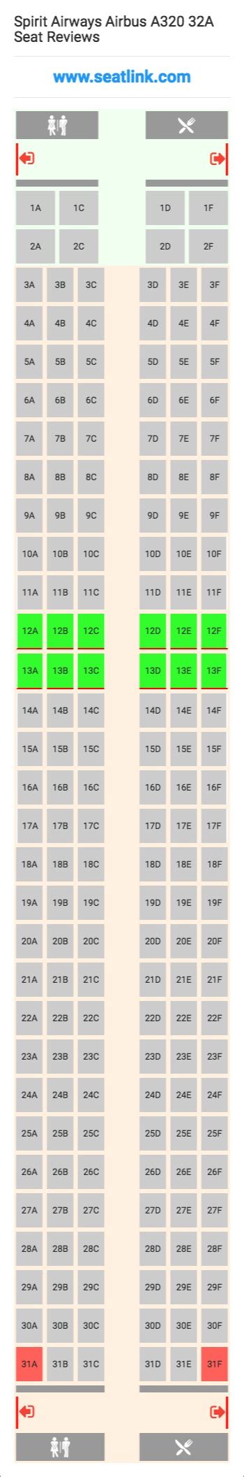 Spirit Airways Airbus A320 32a Seating Chart Updated