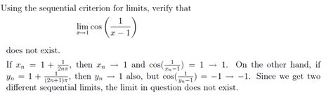 Using Sequential Criterion For Limits To Show That Limits Lim Xto 0