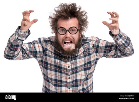 Crazy Bearded Man Emotions And Signs Stock Photo Alamy