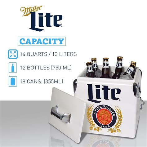 Miller Lite 13l Retro Ice Chest Cooler With Bottle Opener