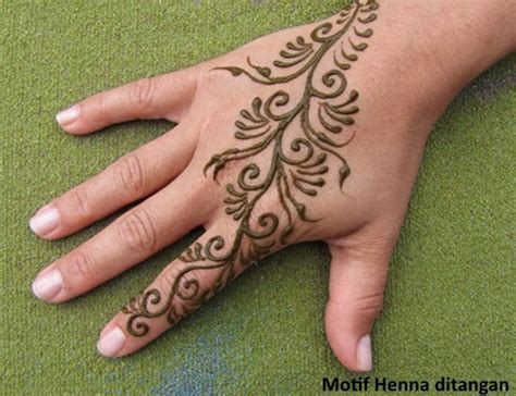 Seni yang dihasilkan dari henna ini terdapat banyak sekali, misalnya henna tangan atau inai tangan, henna kaki, henna pengantin, henna telapak tangan, dan hiasan. Motif Henna Tangan Sederhana