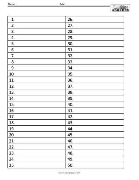 Blank Numbered List