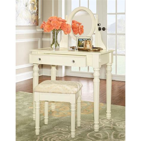 Girls vanity table set dressing desk stool adjustable mirror storage organizer. Lorraine Bedroom Vanity Set in White-58010WHT-01-KD-U ...