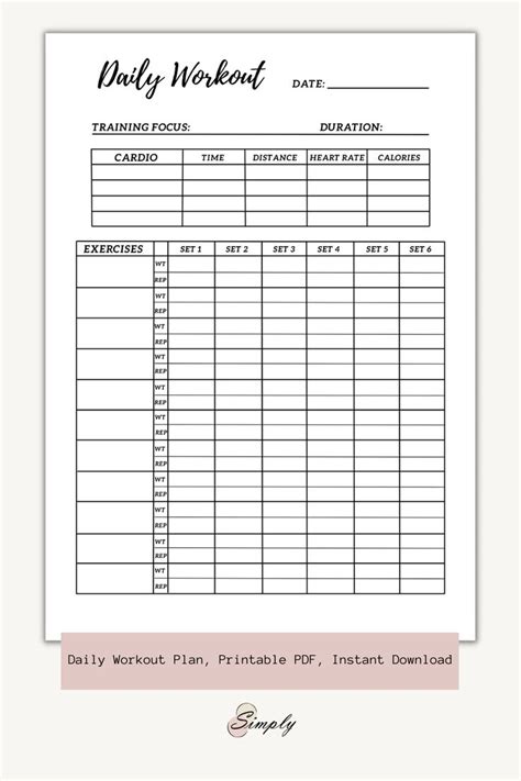 Workout Tracker Printable Daily Workout Plan Printable Gym Etsy