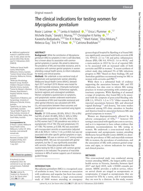 Pdf The Clinical Indications For Testing Women For Mycoplasma Genitalium
