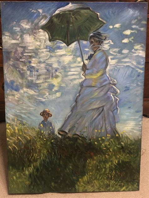 Woman With A Parasol By Claude Monet 1875 Signed Original Painting Oil