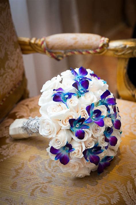 Vibrant Multicultural Wedding White Rose Wedding Bouquet Purple