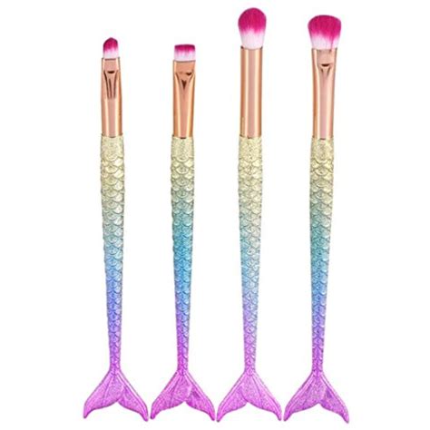 Kixingtm 4pcs Mermaid Brush Set Foundation Eyeshadow Makeup Brushes