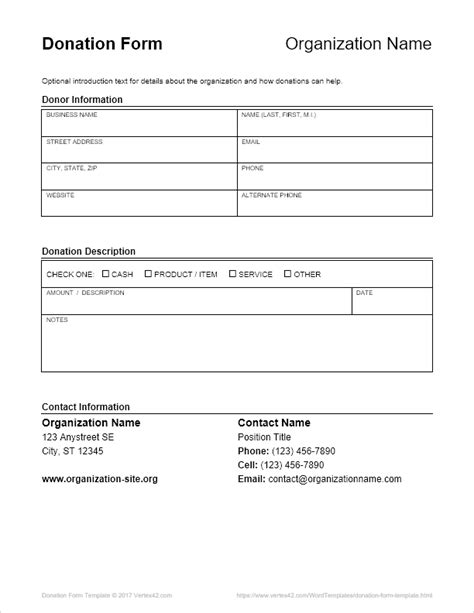 donation form  word excel  templates