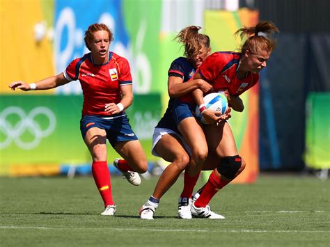 France Back Lina Guerin Tackles Spain Back Vanesa Rial During A Rugby