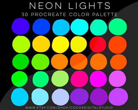 Neon Lights Procreate Color Palette Bright Neon Color Etsy Color