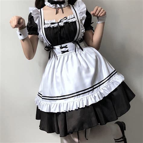 Amine Black Cute Lolita French Maid Cosplay Costume Dress Girls Woman