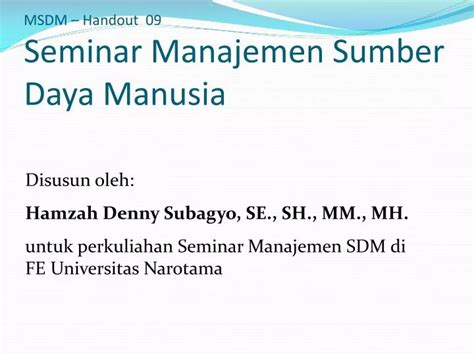 Ppt Msdm Handout 09 Seminar Manajemen Sumber Daya Manusia