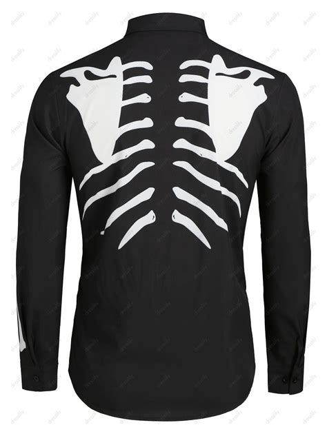 42 Off 2019 Halloween Skeleton Print Long Sleeved Shirt In Black