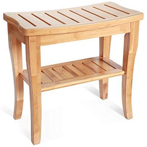 Deluxe Bamboo Shower Seat Bench With Storage Shelf Shower Seat
