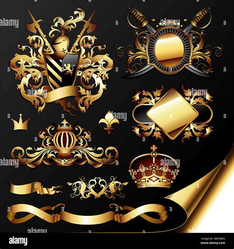 Set Of Ornamental Golden Heraldic Elements Stock Vector Image Art Alamy