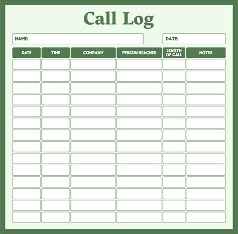 Blank Call Log Sheet Templates Business Presentation Templates