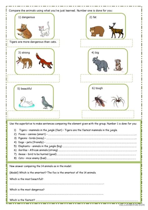 Animals Comparatives An English Esl Worksheets Pdf And Doc