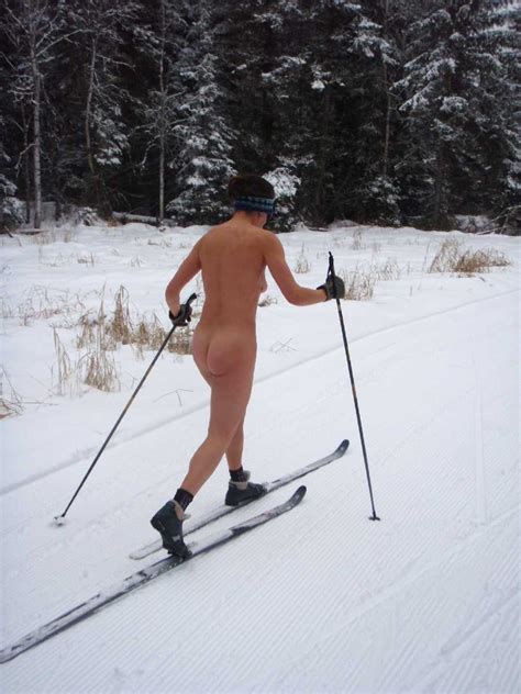 Naked Cross Country Skiing And Snow Angels