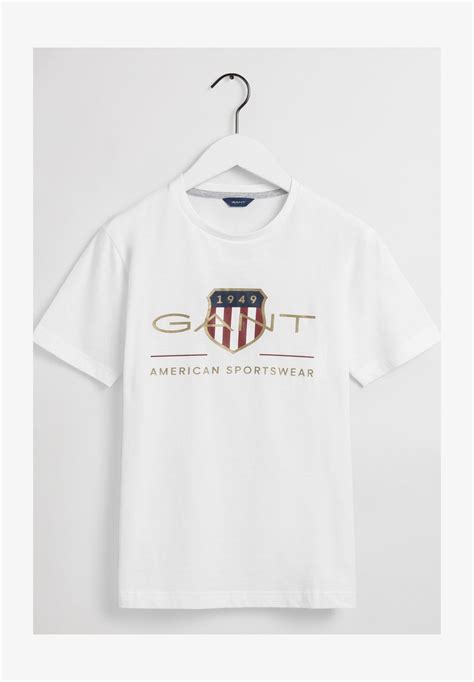 Gant Archive Shield Unisex T Shirts Med Print Whitehvit Zalandono