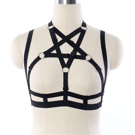 body cage black pentagram body harness lingerie soft elastic adjust tops bondage harness bra