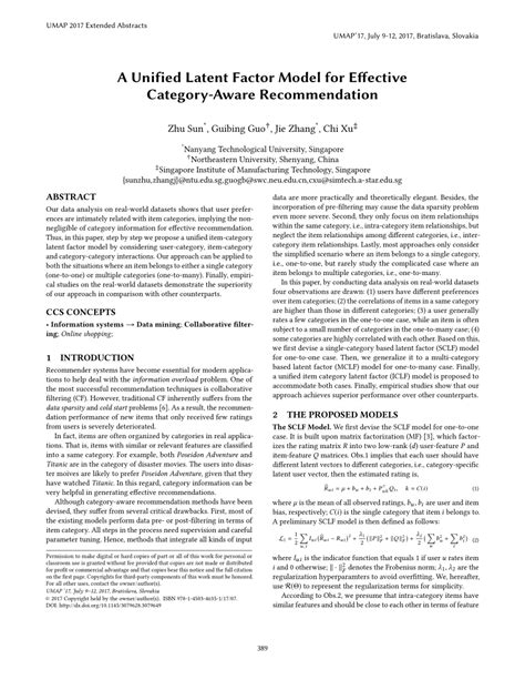 Pdf A Unified Latent Factor Model For Effective Category Aware Recommendation