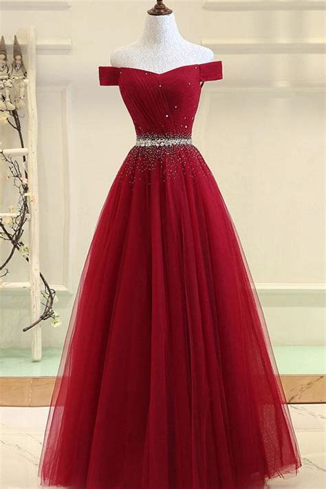 burgundy a line off the shoulder sweetheart prom dresses beads evening dresses on sale