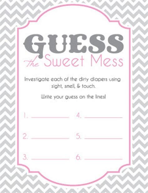She needs to get her team to say the word at the top of the card, but she can't. Baby Shower Game Cards for Guess the Sweet Mess Candy Bar