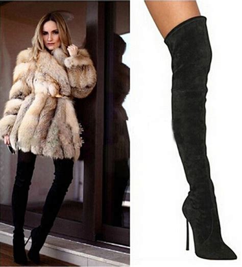 2015 Hot Selling Sexy Black Suede Leather Over The Knee Woman Winter Boots Genuine Leather Thigh