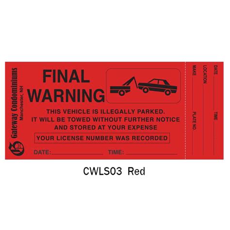 Parking Violation Stickers Warning Labelspro Tuff Decals