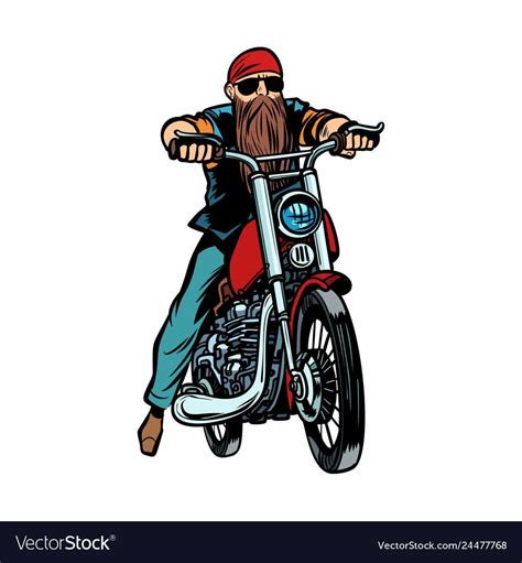 Biker Bearded Man On A Motorcycle Isolate On White Vector Image On