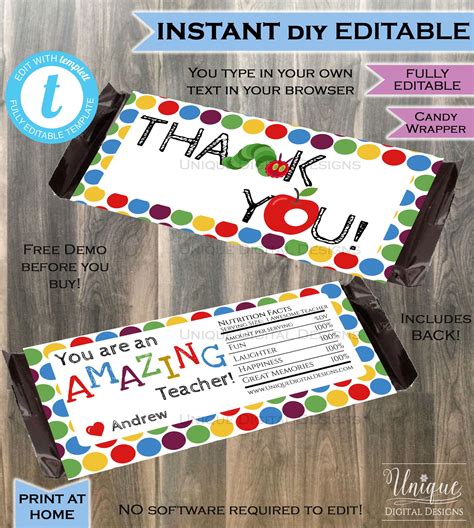 Free Printable Teacher Appreciation Candy Bar Wrappers Printable Word
